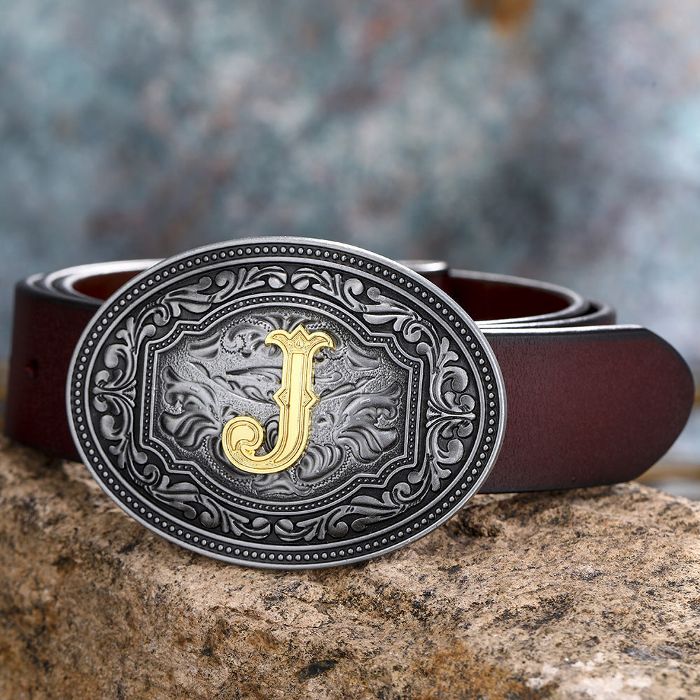 Tang Grass Pattern Letter A-Z Belt Buckle Head