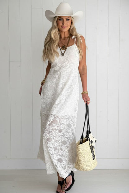 Floral Lace Tie Spaghetti Straps Maxi Dress See size chart under “more details”
