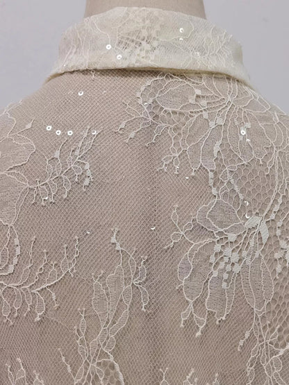 Ruffled Hem Lace Long Sleeve Dress