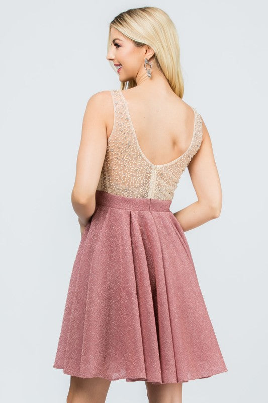Sparkling knit jacquard a-line short dress