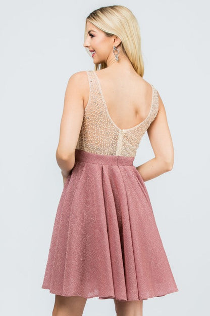 Sparkling knit jacquard a-line short dress