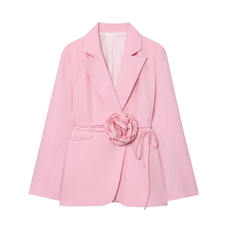 Womens Loose-Fit Lace-Up Blazer With 3D Floral Embellishments (See size chart where applicable)