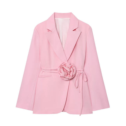 Womens Loose-Fit Lace-Up Blazer With 3D Floral Embellishments (See size chart where applicable)