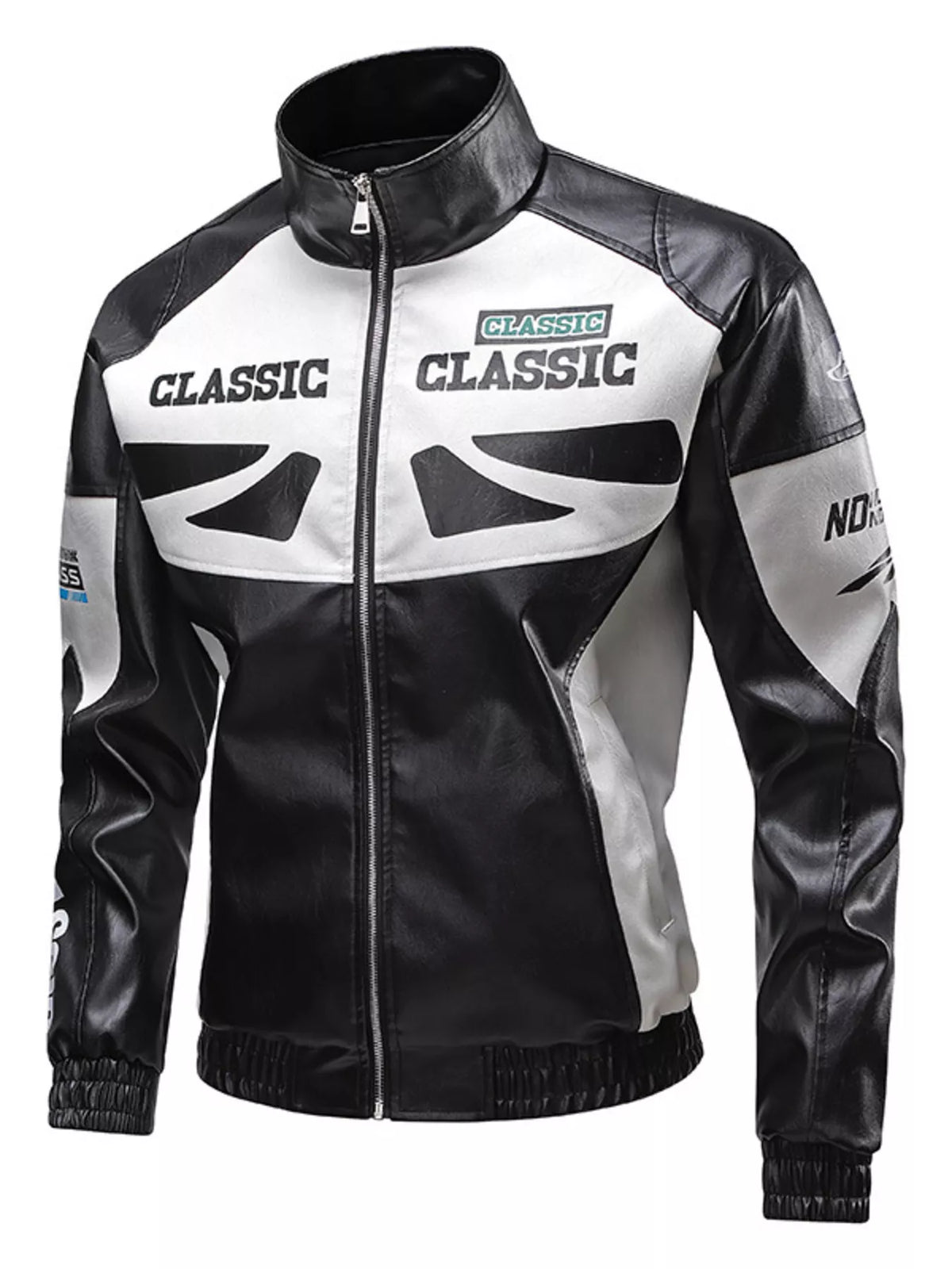 Men's Plus Size Stand Collar Leather Moto Jacket