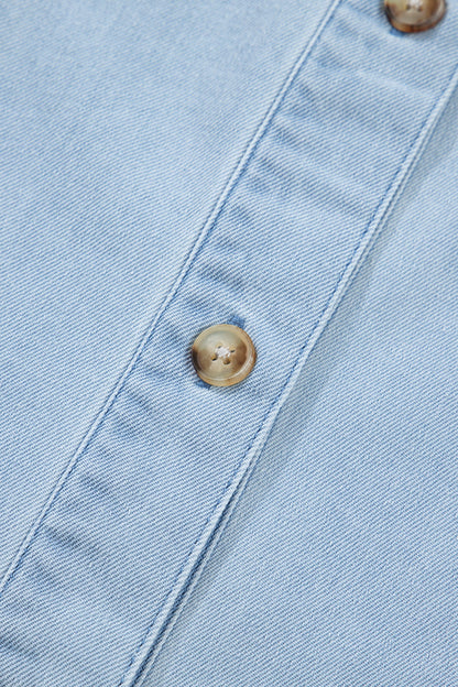 Denim Ruffle Edge Collared Dress w/ Pockets
