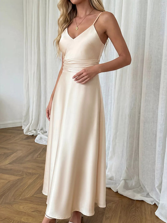 Satin V-Neck Maxi Dress