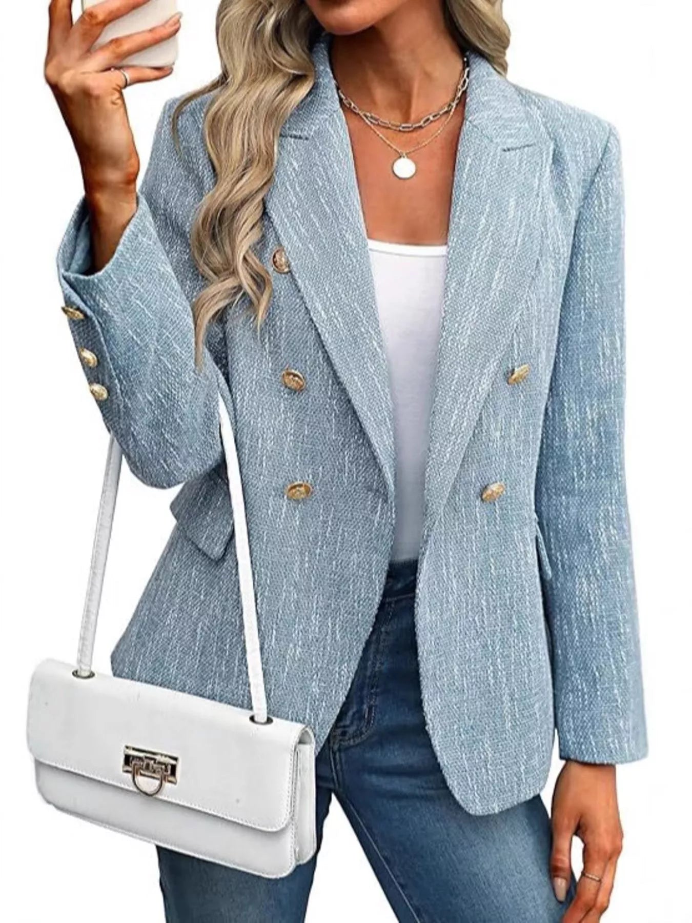 Double-Breasted Lapel Collar Blazer