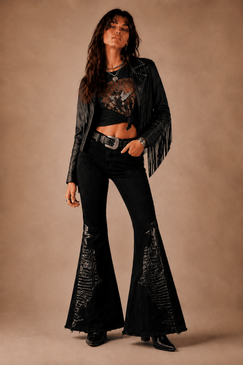 Rockstar Rouge Flare Black Crocodile