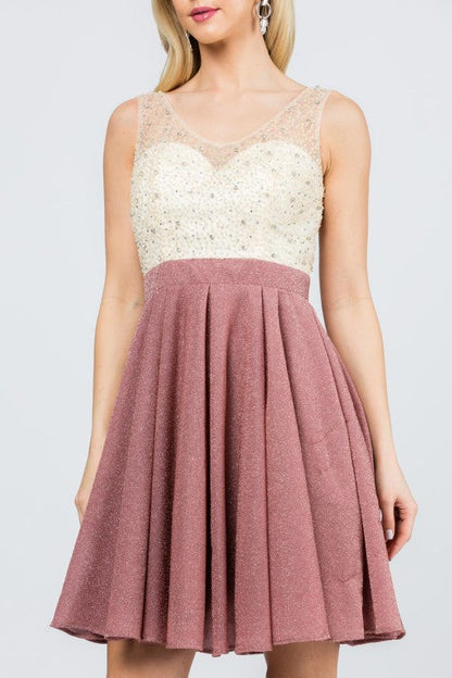 Sparkling knit jacquard a-line short dress
