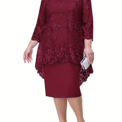 Women's Elegant Lace Two-Piece Evening Dress