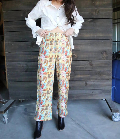 Retro Cowgirl Print Cropped Pants