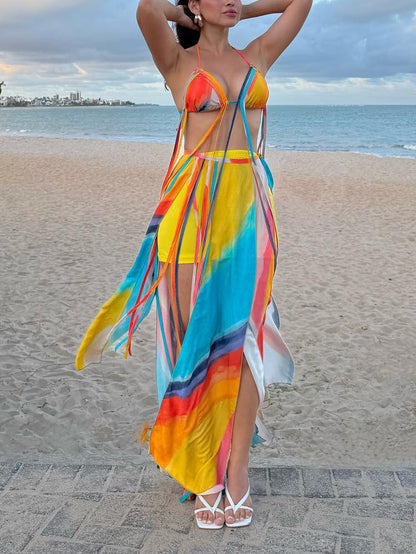 Colorful Ribbon Bra & Slit Skirt Set See size chart under “more details”