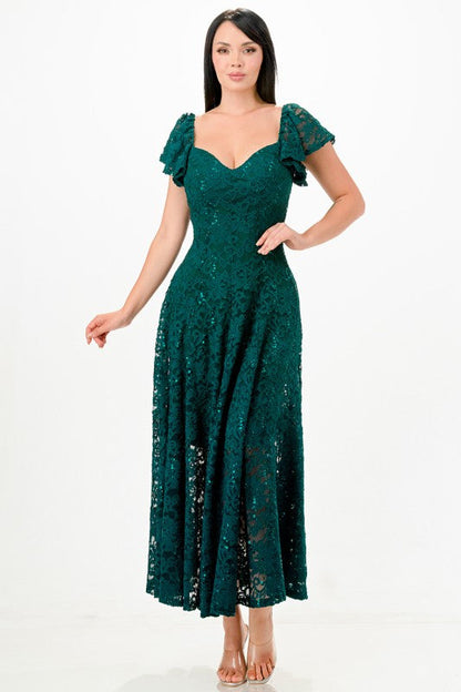 Butterfly sleeve lace dress