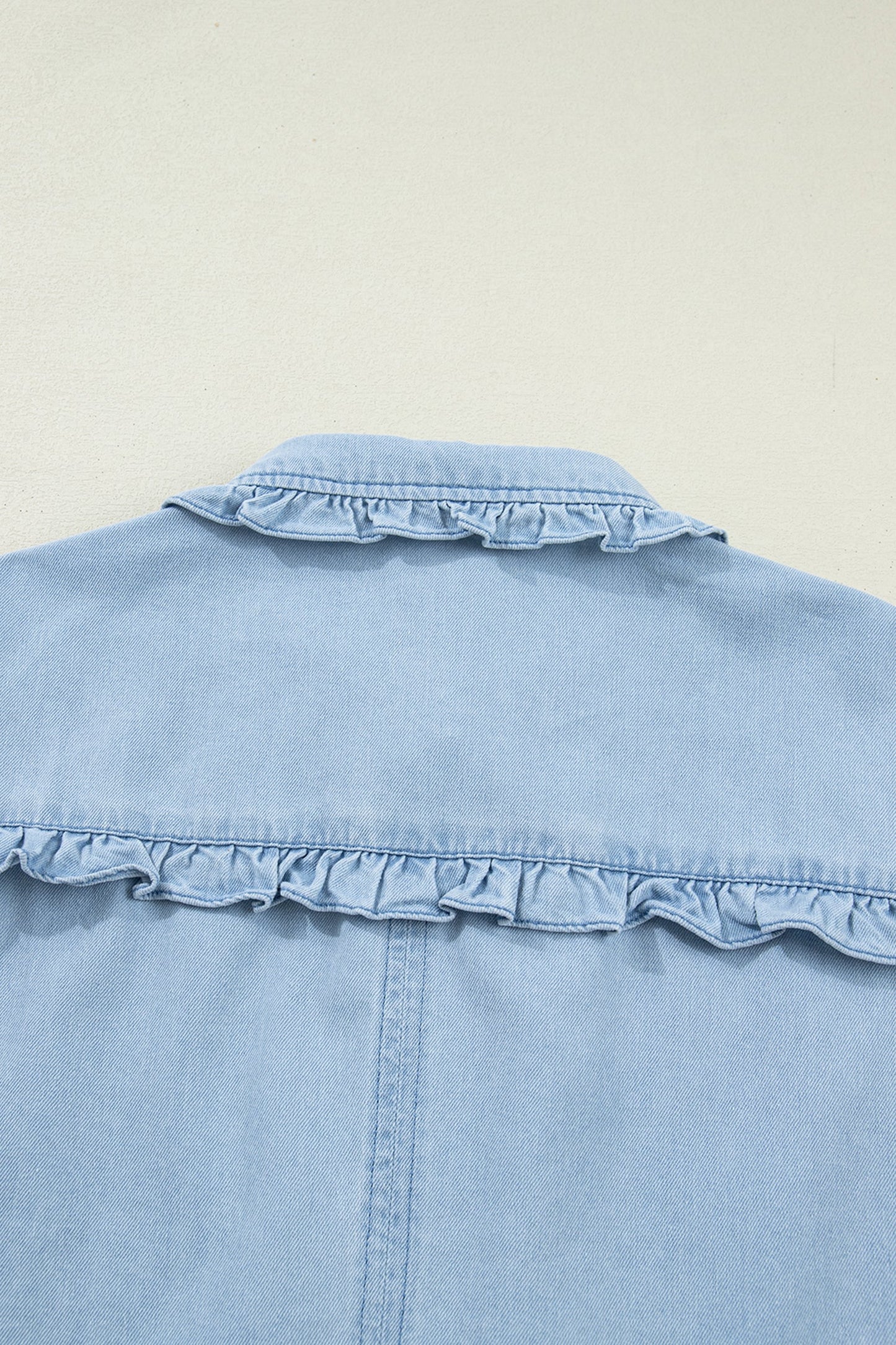 Denim Ruffle Edge Collared Dress w/ Pockets