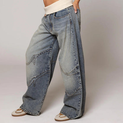 Loose-fitting Straight-leg Jeans With Pockets Fashion Casual Trousers Street-style Pants Women's Clothing