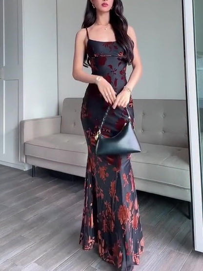 Flocked Strappy Maxi Dress See size chart under “more details”
