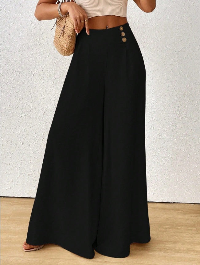 Stylish And Elegant Mid-rise Wide-leg Pants With A Flared Hem (see size guide under more details)
