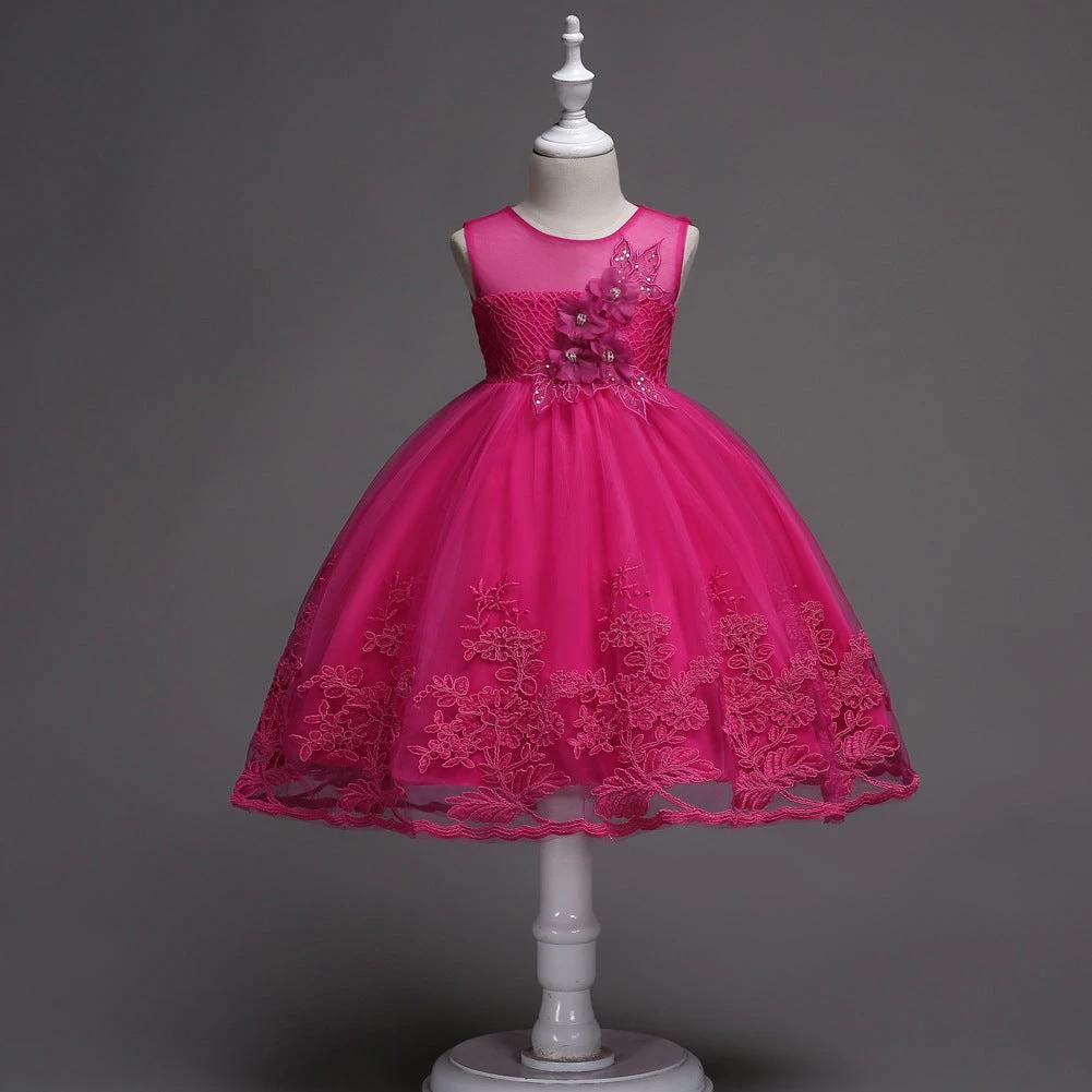 First Communion Flower Girl Dress - Mandotos Lace Trim Tulle Bead Embroidery