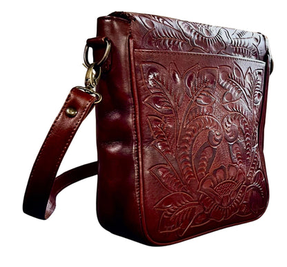 The Kimberly| Hand-Tooled Leather Messenger Bag