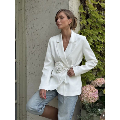 Womens Loose-Fit Lace-Up Blazer With 3D Floral Embellishments (See size chart where applicable)