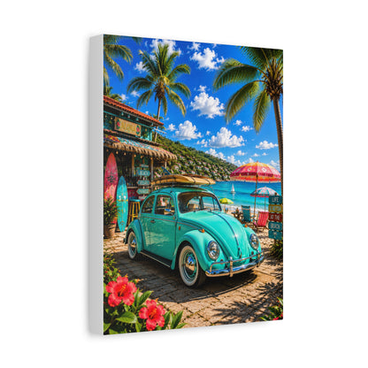 Beach Vintage VW Wall Art – Teal Beetle Canvas Print
