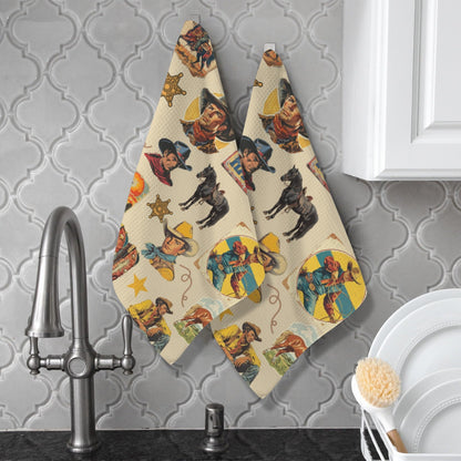Baha Ranch Vintage Cowboy Collage Set of 2 Dish Towels Made in America