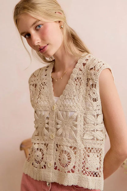 SO ME Summer Crochet Patterned Sleeveless Vest Top