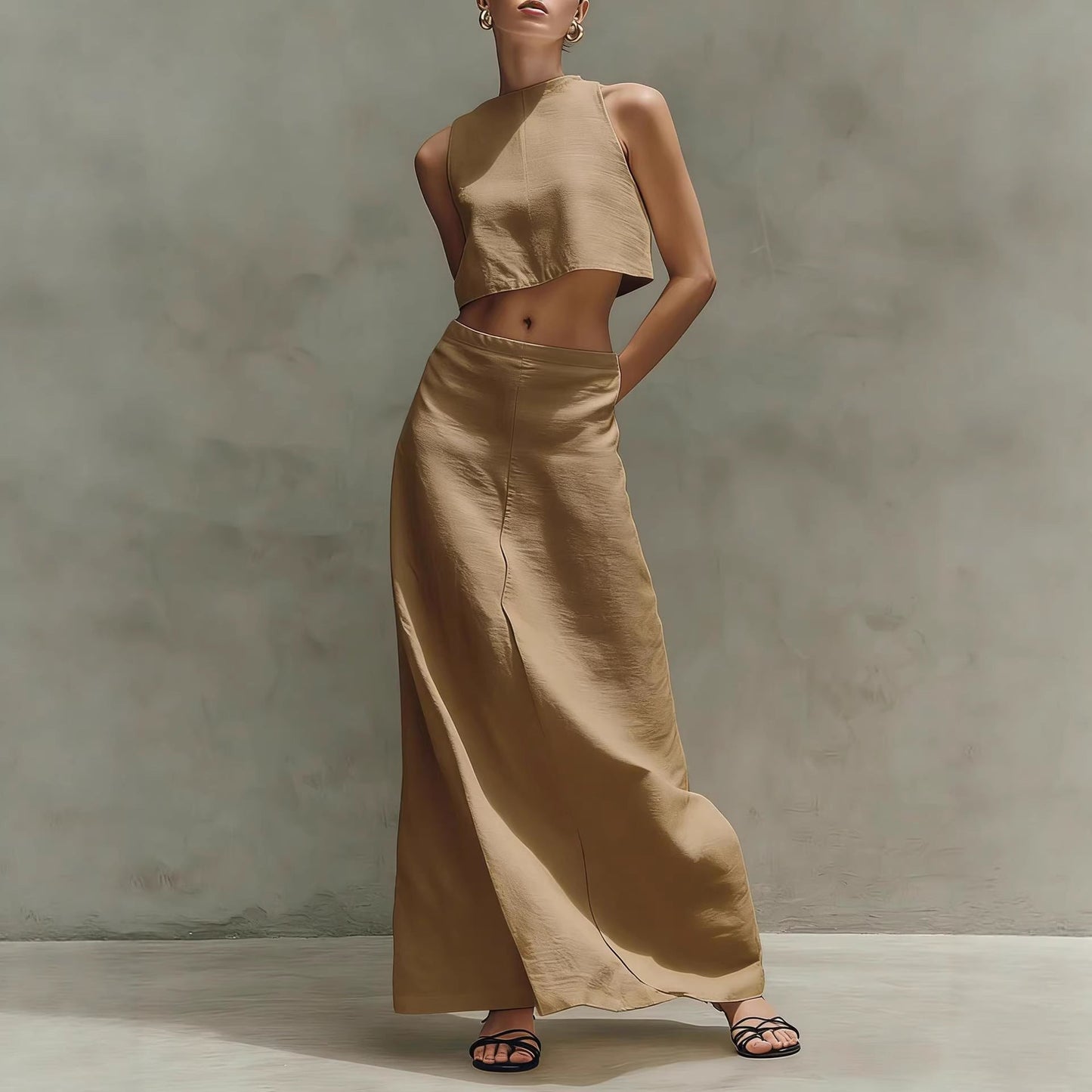 Summer Stylish Slimming Sleeveless Maxi Dress Elegant Two-Piece Set (see size chart under more details)