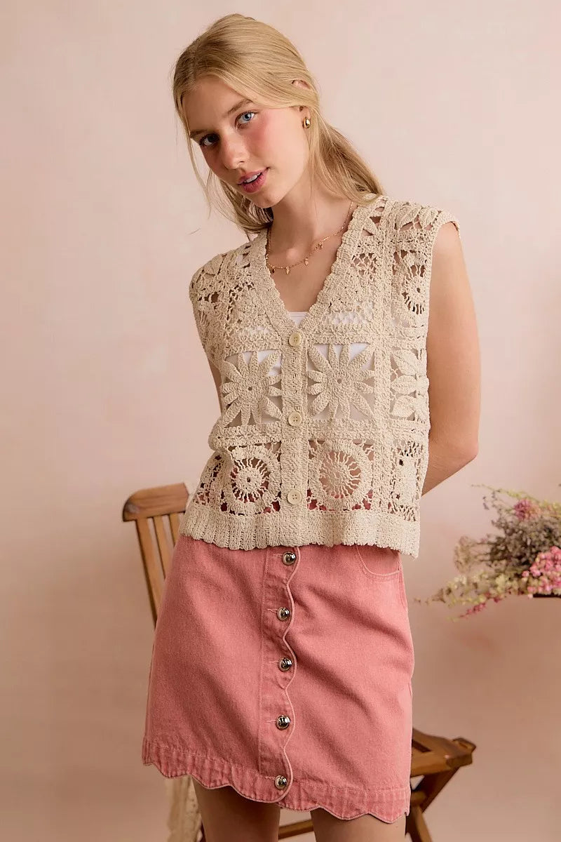SO ME Summer Crochet Patterned Sleeveless Vest Top