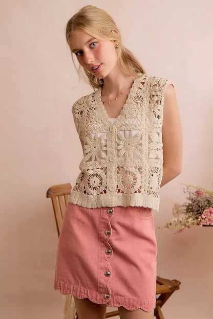 SO ME Summer Crochet Patterned Sleeveless Vest Top
