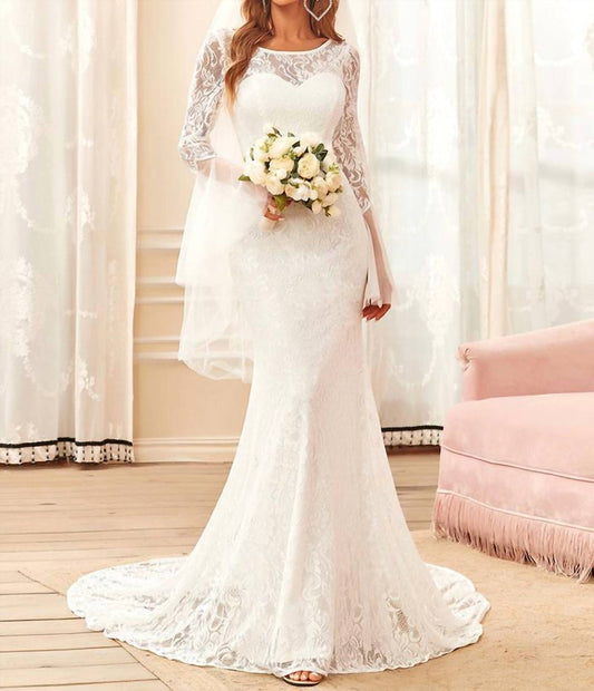 Round Neck Long Pagoda Sleeves Wedding Dress