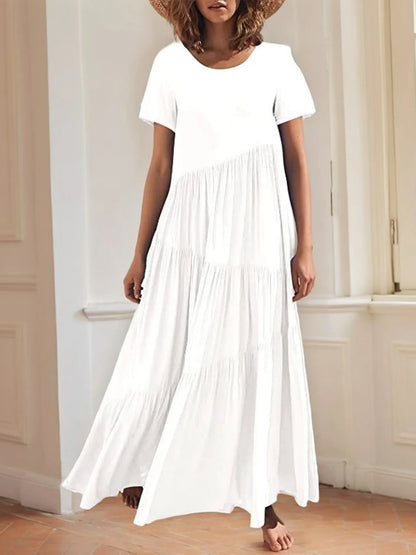 Round Neck Tiered Ruffle Maxi Dress