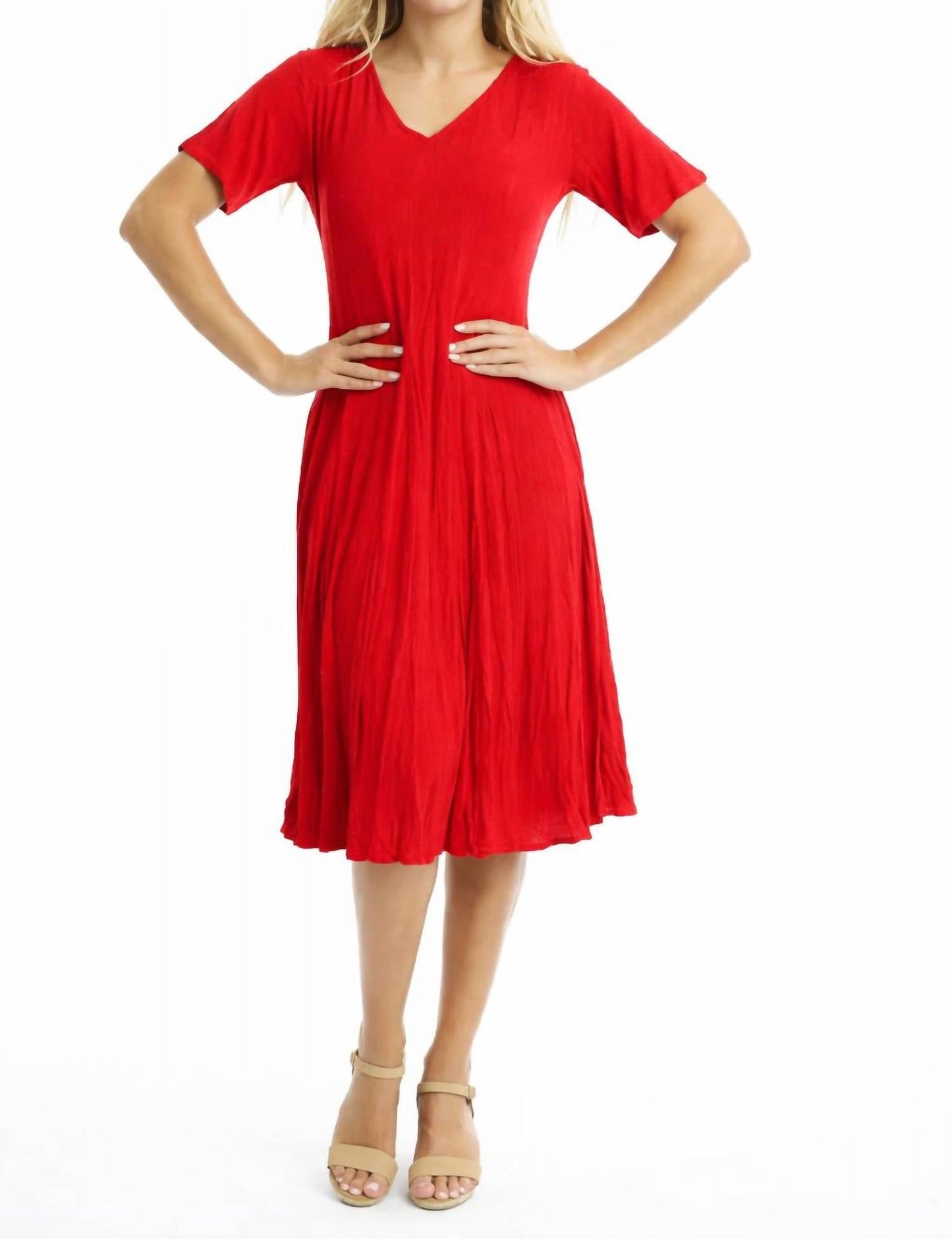 Essentials Rayon Dobby Short Sleeve Godet Dress