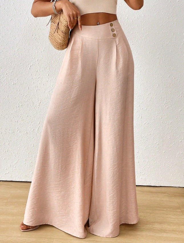 Stylish And Elegant Mid-rise Wide-leg Pants With A Flared Hem (see size guide under more details)