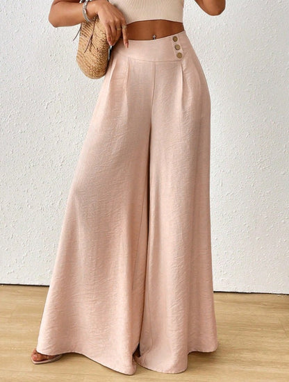 Stylish And Elegant Mid-rise Wide-leg Pants With A Flared Hem (see size guide under more details)
