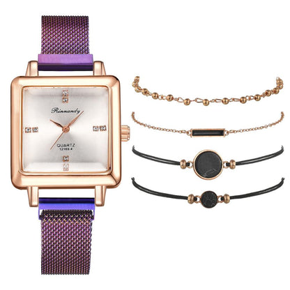Square head fashion watch alloy mesh belt quartz watch