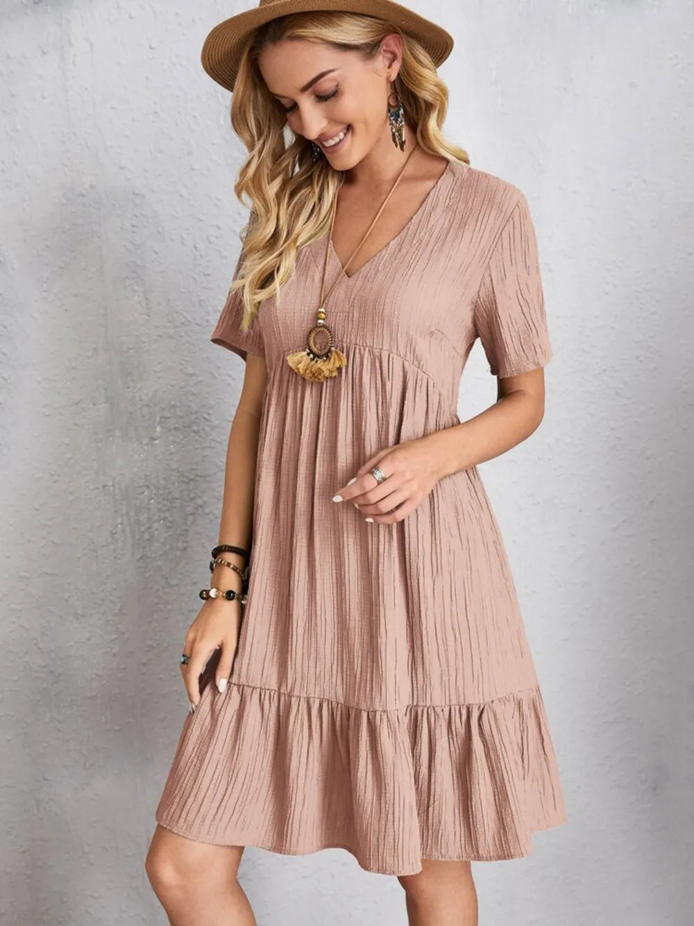 V-Neck Short Sleeve Dress
