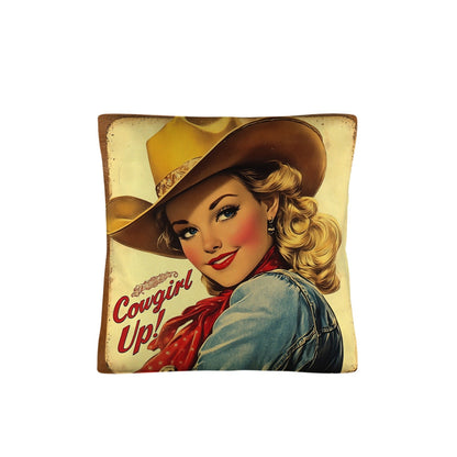 Baha Ranch Vintage Cowgirl Up Throw Pillow Case 18 x 18 Made in America