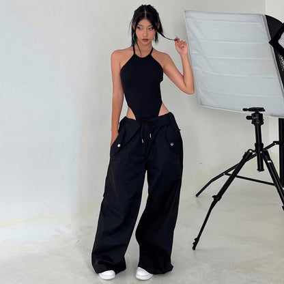 Women's High-Waist Lace-Up Straight-Leg Cargo Pants – Loose Fit
