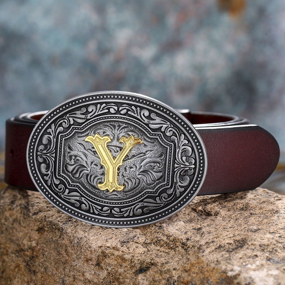 Tang Grass Pattern Letter A-Z Belt Buckle Head