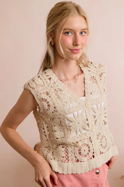 SO ME Summer Crochet Patterned Sleeveless Vest Top