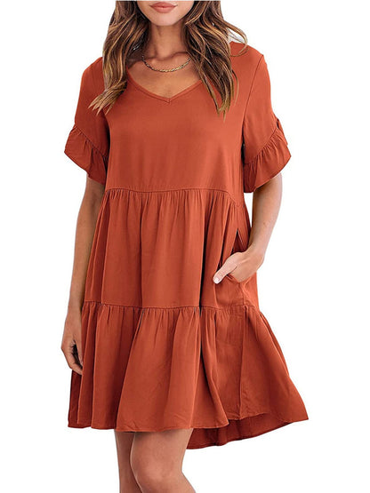 Ruffled Sleeve Tiered Mini Dress