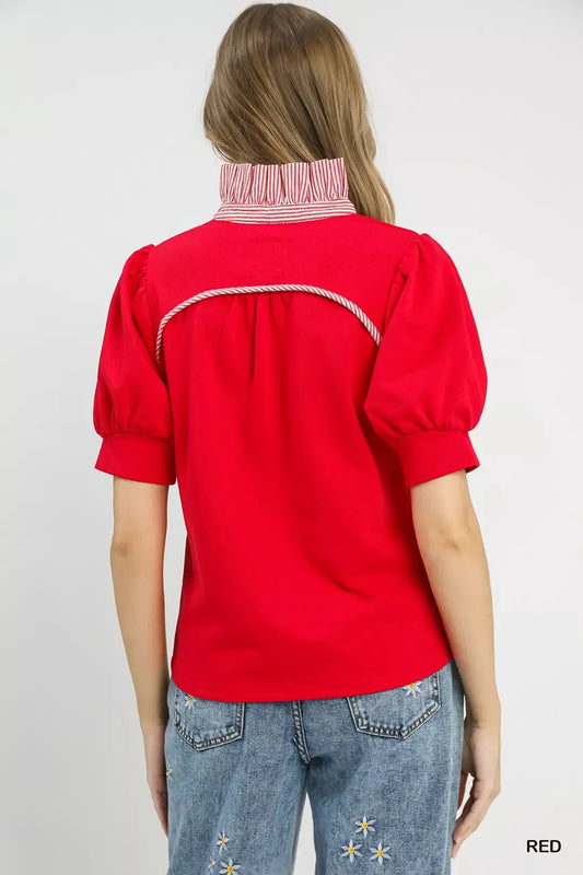 Umgee Striped Collar Popover Top
