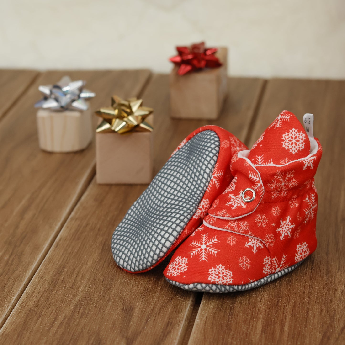 Organic Cotton Baby Booties, Non-Slip Sole, Cotton Newborn Booties Home Nursery Shoes, Snowball