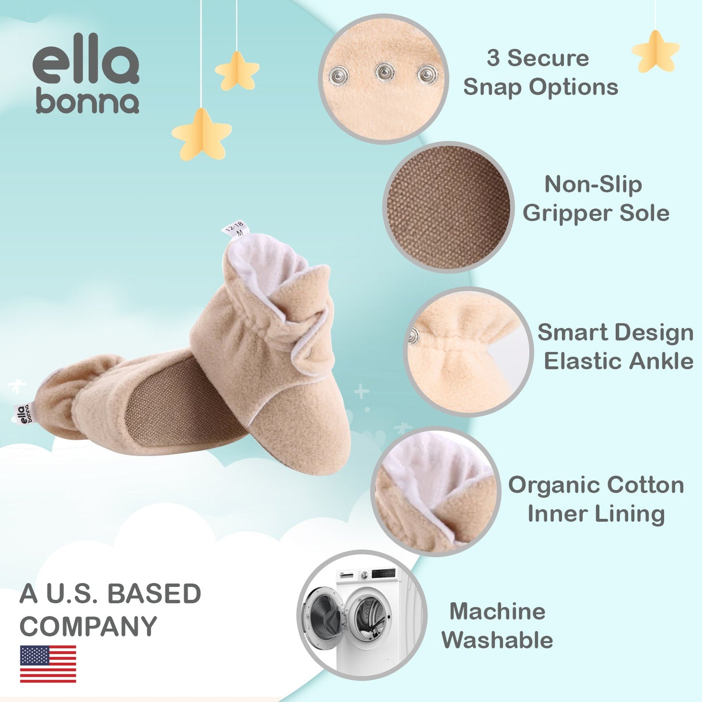 Organic Baby Booties, Newborn Booties Basic, Pudra