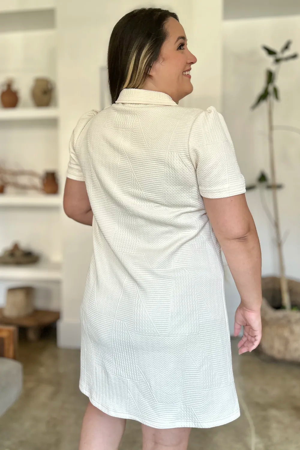 Double Take Texture Short Sleeve Dress