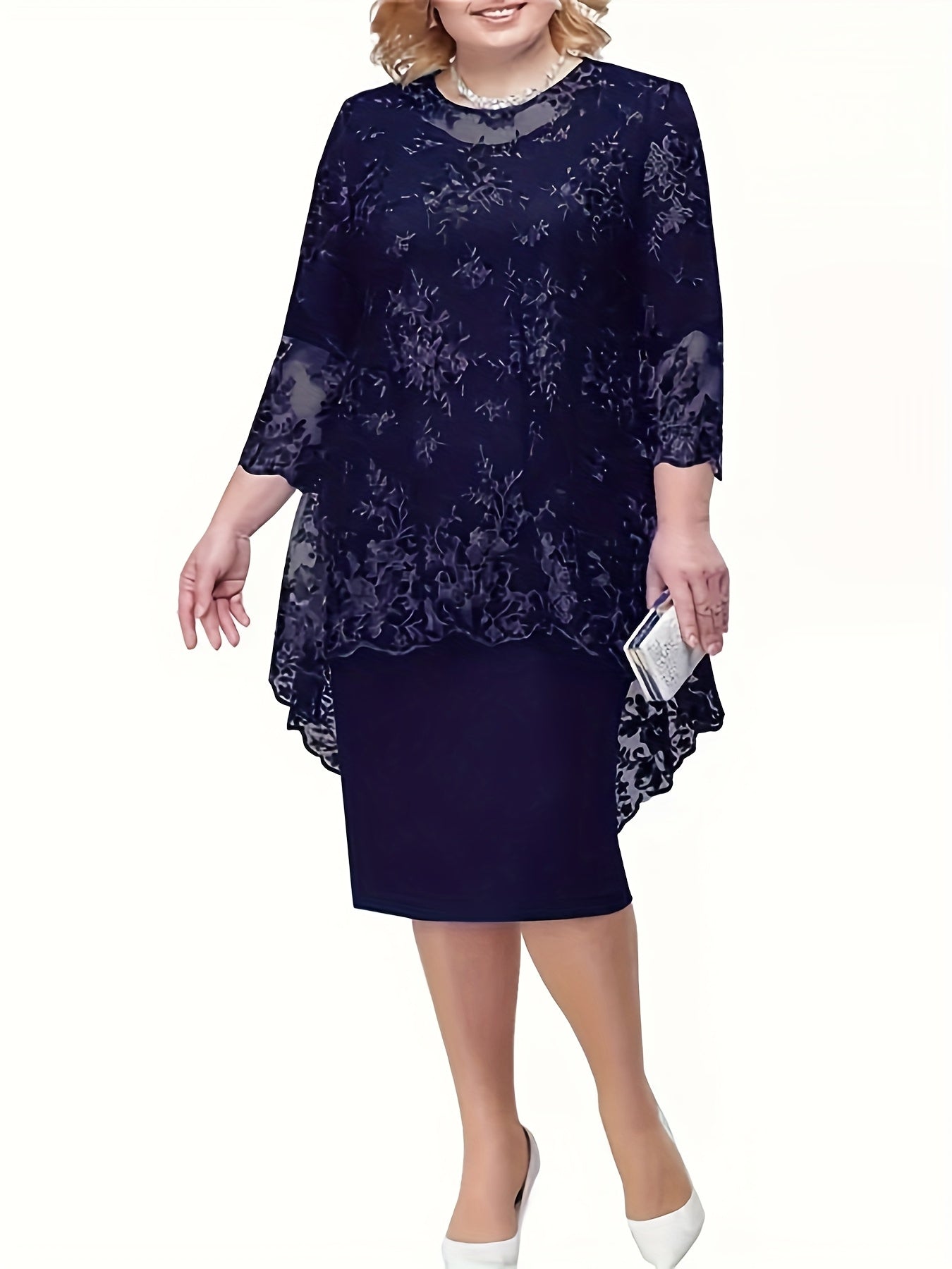 Women's Elegant Lace Two-Piece Evening Dress