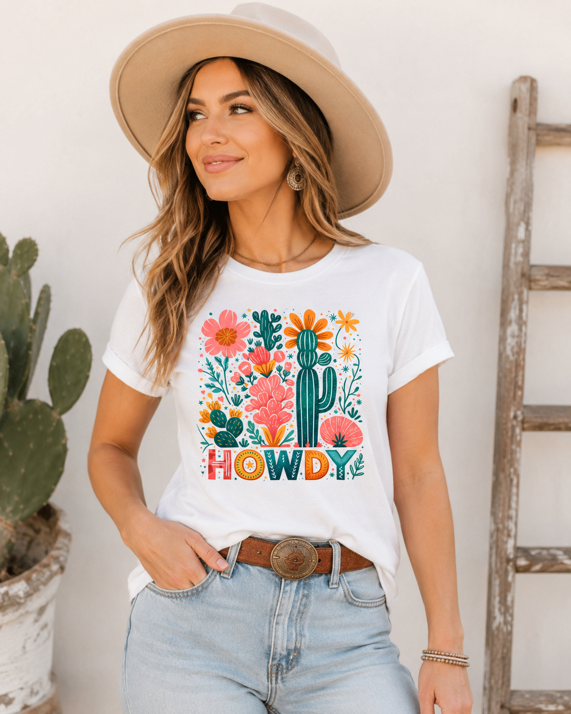 Howdy Floral Cactus Howdy Bella Canvas Graphic Tee
