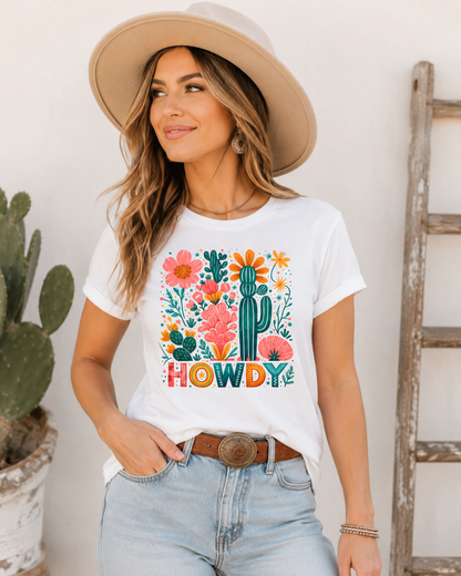 Howdy Floral Cactus Howdy Bella Canvas Graphic Tee