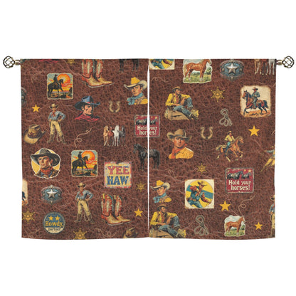 Baha Ranch Vintage Cowboy Collage Western Curtains 28" x 40" Made in America
